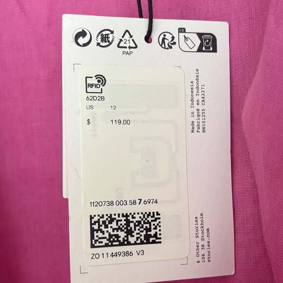 NWT & Other Stories Pink Linen Diagonal Wrap Dress (size 12) - Picture 4 of 6